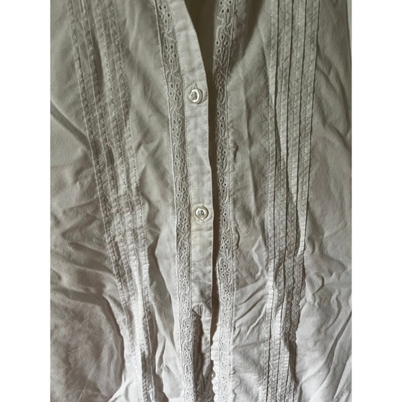 St. Johns Bay Womens 1X White Eyelet Lace Pintuck Short Sleeve Button Up Blouse - Picture 3 of 4
